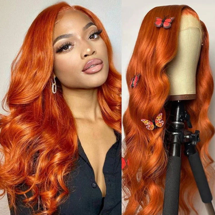 #350 Ginger Orange Wigs Body Wave 360 Lace Frontal Wigs Human Hair - Ossilee Hair