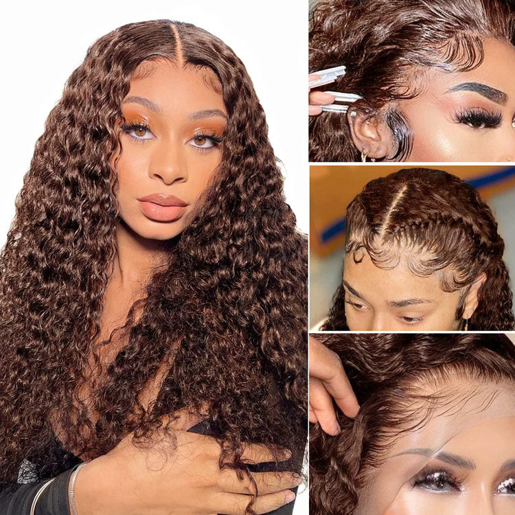 Chocolate Brown Water Wave Wig 13x4 HD Lace Frontal Wig Human Hair - Ossilee Hair