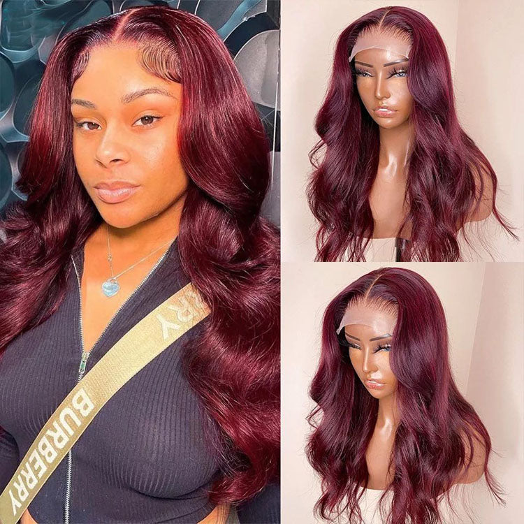 5x5 HD Lace Closure Wigs Straight/Body Wave Burgundy Lace Front Wig Red 99j Colored Human Hair Wigs - Ossilee Hair