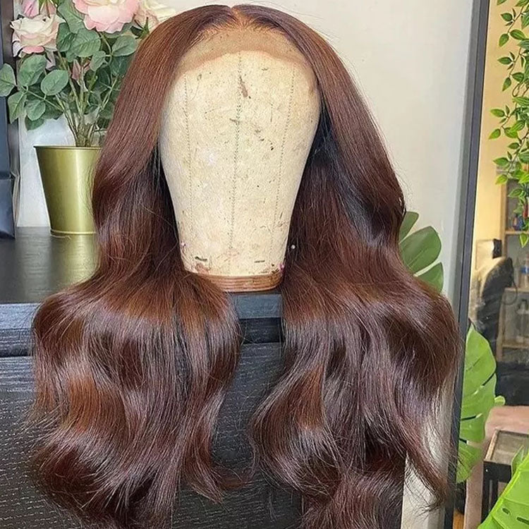 Color 4 Chocolate Brown Lace Front Wigs 4x4/13x4 Body Wave Human Hair Closure Wigs 10A Grade - Ossilee Hair