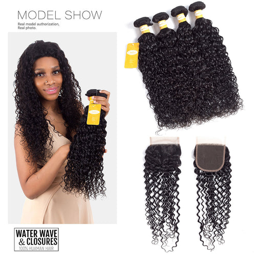 4 Bundles With 1Pc Closure Brazilian Water Wave 100% Human Hair Weave Bundles - Ossilee Hair