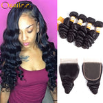 Real 9A Grade 4 Bundles With 1Pc Closure Brazilian Loose Wave 100% Virgin Human Hair Weave Bundles - Ossilee Hair