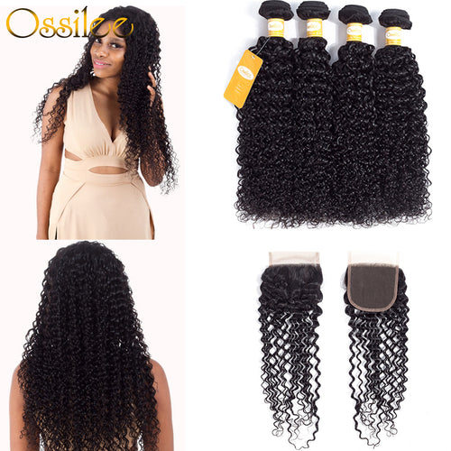 Brazilian Kinky Curly 4 Bundles With 1Pc Closure 100% Human Hair Weave Bundles - Ossilee Hair