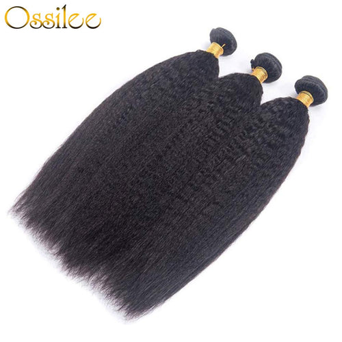 Kinky Straight 3Pcs With Lace Closure 9A Grade Brazilian Human Hair Weave Bundles - Ossilee Hair