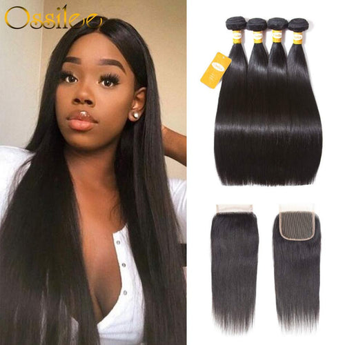 Peruvian Straight Hair With Lace Closure 5Pcs/lot 9A Peruvian Virgin Straight Hair - Ossilee Hair