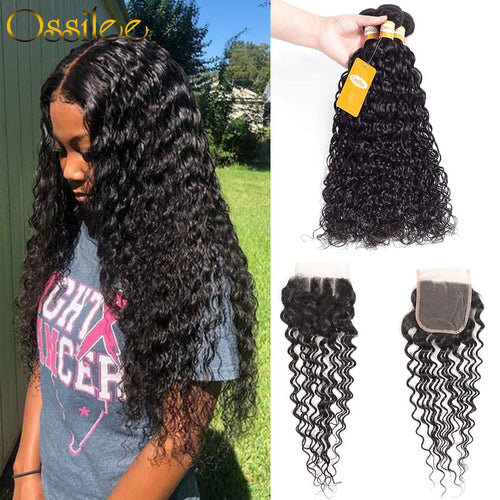 Unprocessed 3Pcs Water Wave With Lace Closure 9A Thick Virgin Human Hair - Ossilee Hair