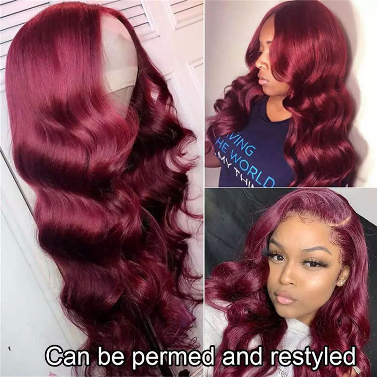 4x4 HD Lace Closure Wigs 99J Burgundy Color Straight/Body Wave Lace Front Human Hair Wigs - Ossilee Hair