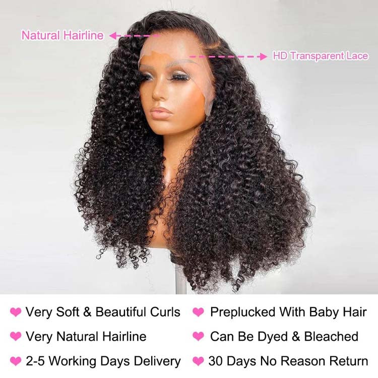 4x4/13x4 Kinky Curly Lace Front Wigs HD Transparent Lace Wigs Human Hair Closure Wigs 9A Grade - Ossilee Hair