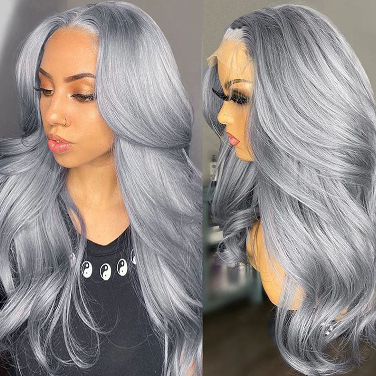 5x5 HD Lace Closure Wig Body Wave Grey Lace Front Wig Dark Ash Blonde Human Hair Closure Wigs Customized - Ossilee Hair