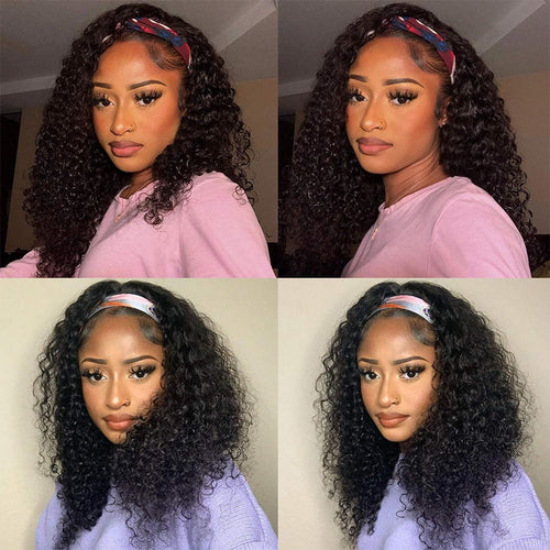 Deep Wave Headband Wig Glueless Human Hair Wigs for Black Women None Lace Front Curly Wave Wig 10A Grade - Ossilee Hair