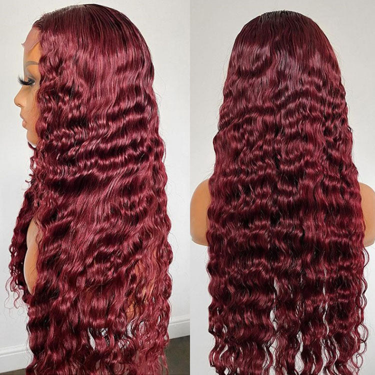 5x5/13x4 HD Lace Closure Wigs 99j Color Red Loose Deep Wave Human Hair Wigs Transparent Lace Frontal Wigs 10A Grade - Ossilee Hair