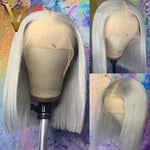 13x4 Short Straight Bob Lace Front Wig Grey Color Human Hair Bob Wig - Ossilee Hair