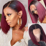 13x4 Bob Lace Front Wigs 1b 99j Color Short Bob Ombre Human Hair Wigs - Ossilee Hair