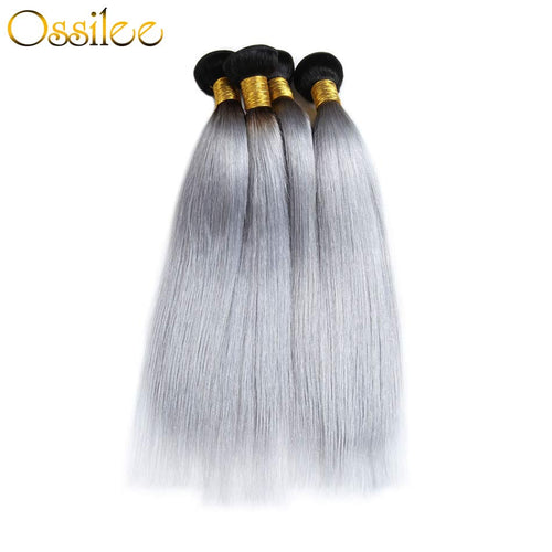 1B/grey Brazilian Straight 3 Bundles Remy Hair Weave Bundles - Ossilee Hair