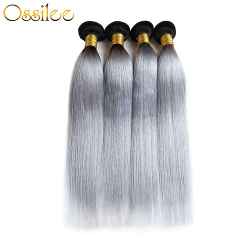 1B/grey Brazilian Straight 3 Bundles Remy Hair Weave Bundles - Ossilee Hair