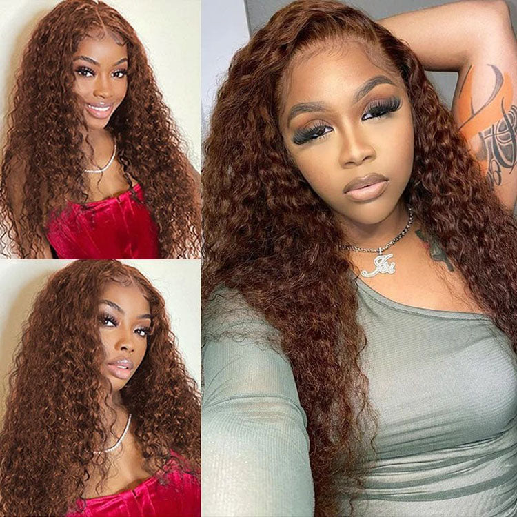 4x4/5x5/13x4 Chocolate Brown Curly Lace Front Wigs Human Hair Colored HD Lace Wigs Pre Plucked Natural Hairline - Ossilee Hair