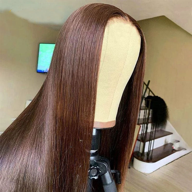 Chocolate Brown 13x6 HD Lace Frontal Wig Straight Human Hair Wig