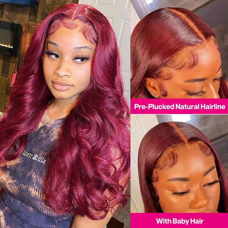 4x4 HD Lace Closure Wigs 99J Burgundy Color Straight/Body Wave Lace Front Human Hair Wigs - Ossilee Hair