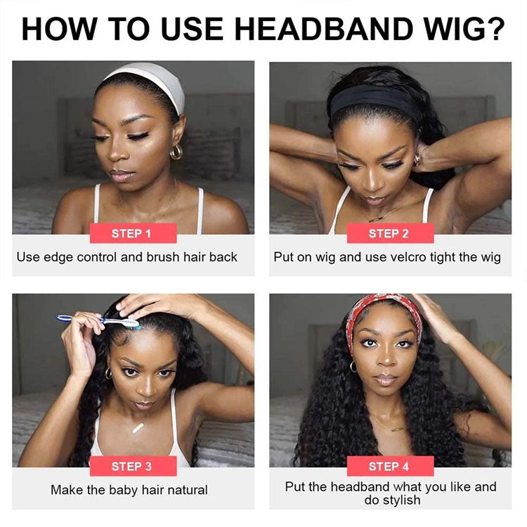 Straight Headband Wig Glueless Human Hair Wigs for Black Women None Lace Front Wig 10A Grade - Ossilee Hair