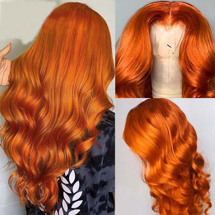 #350 Ginger Orange Wigs 13x4 HD Transparent Lace Front Human Hair Wig Body Wave Glueless Lace Wigs Pre Plucked - Ossilee Hair