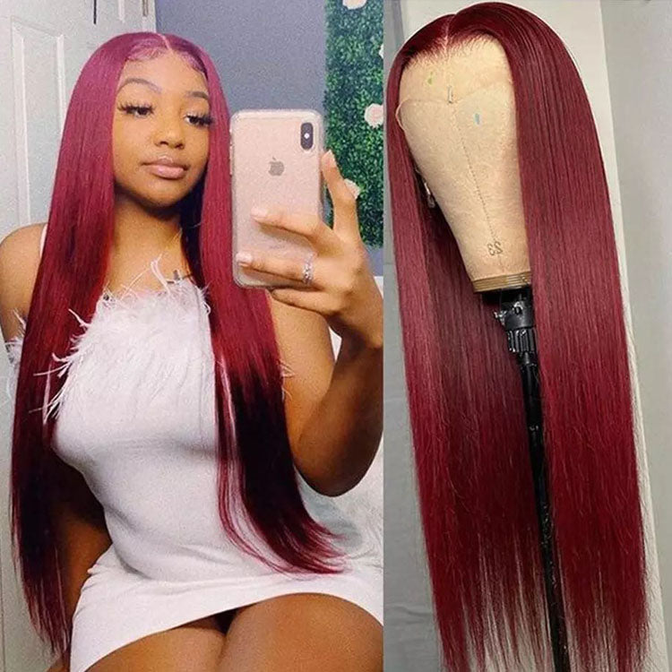 5x5 HD Lace Closure Wigs Straight/Body Wave Burgundy Lace Front Wig Red 99j Colored Human Hair Wigs - Ossilee Hair