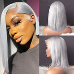 13x4 Short Straight Bob Lace Front Wig Grey Color Human Hair Bob Wig - Ossilee Hair