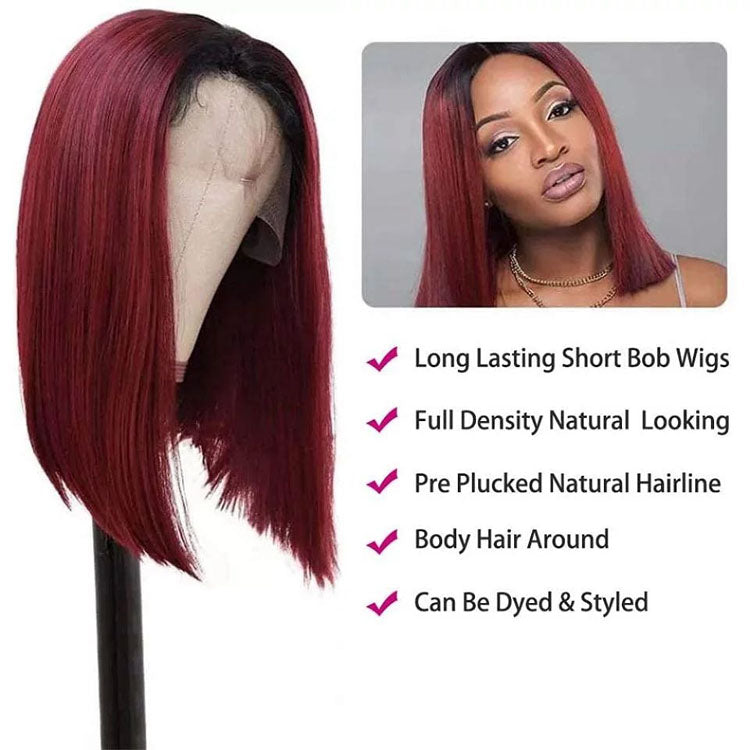 13x4 Bob Lace Front Wigs 1b 99j Color Short Bob Ombre Human Hair Wigs - Ossilee Hair