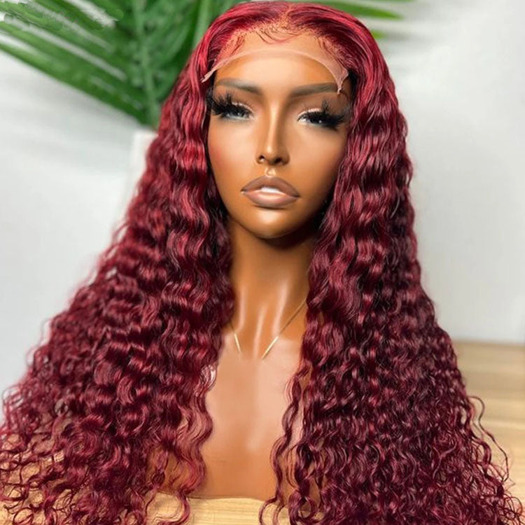 5x5 Water Wave HD Lace Closure Wig 99j Burgundy Lace Wig for Women Brazilian Virgin Hair - Ossilee Hair