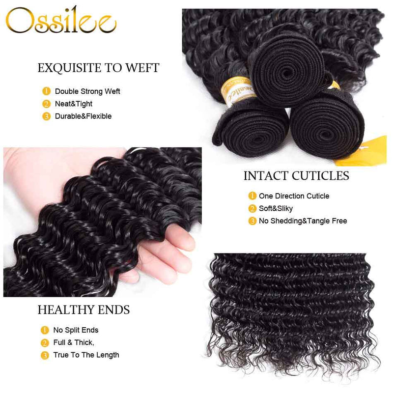 Real 9A Grade Virgin Hair Deep Wave 3Pcs Deep Wave With Lace Closure - Ossilee Hair