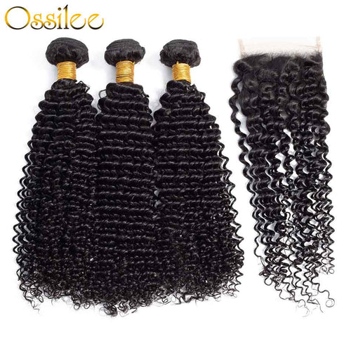 Top Quality 9A 3Pcs Jerry Curly With 4x4 Lace Closure Soft Indian Virgin Hair Bundles - Ossilee Hair