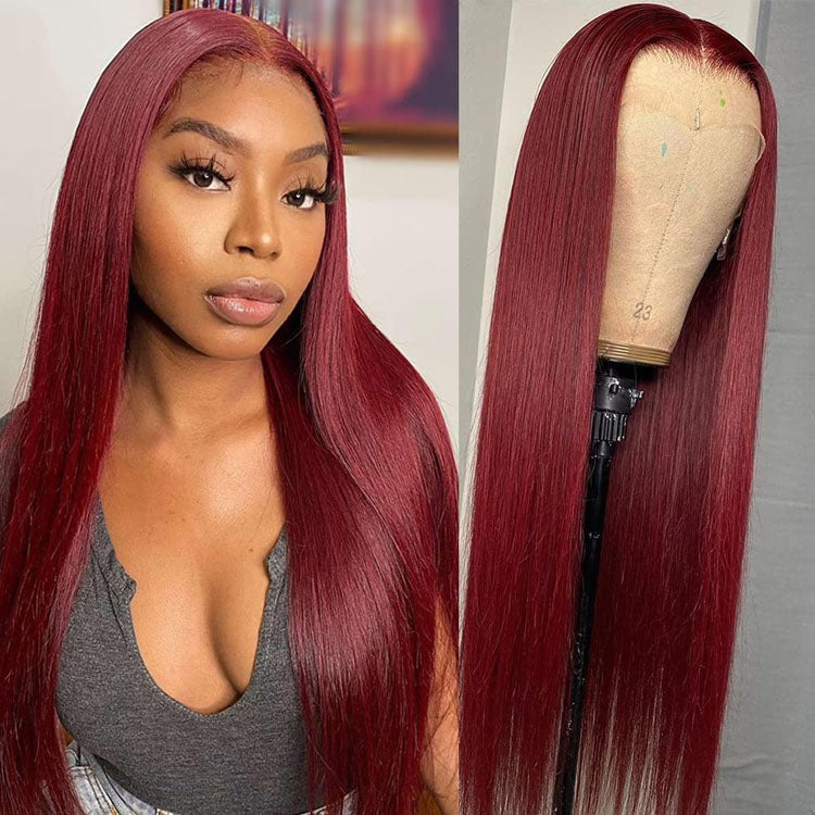 4x4 HD Lace Closure Wigs 99J Burgundy Color Straight/Body Wave Lace Front Human Hair Wigs - Ossilee Hair