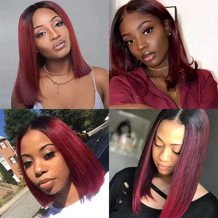 13x4 Bob Lace Front Wigs 1b 99j Color Short Bob Ombre Human Hair Wigs - Ossilee Hair