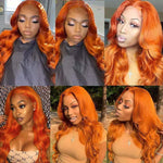 #350 Ginger Orange Wigs 13x4 HD Transparent Lace Front Human Hair Wig Body Wave Glueless Lace Wigs Pre Plucked - Ossilee Hair