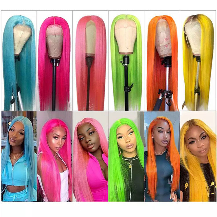 Colore Wigs Straight Human Hair 13x4 HD Lace Front Wigs Blue/Green/Pink/Yellow Color - Ossilee Hair