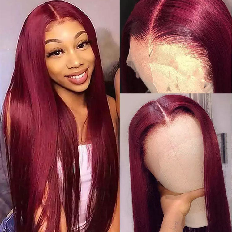 4x4 HD Lace Closure Wigs 99J Burgundy Color Straight/Body Wave Lace Front Human Hair Wigs - Ossilee Hair