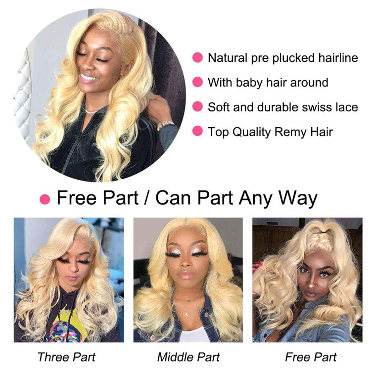 4x4 Lace Closure Wigs Brazilian Body Wave Pre Plucked 613 Blonde Human Hair Lace Wigs - Ossilee Hair