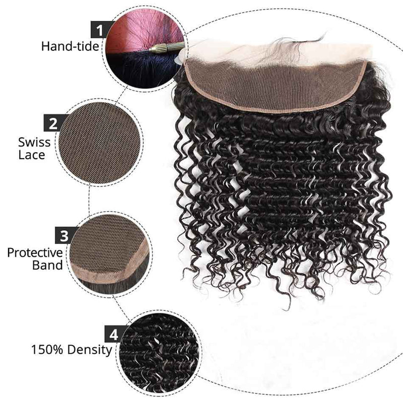 Deep Wave Pre-plucked 13x4 Lace Frontal 100% Human Hair - Ossilee Hair