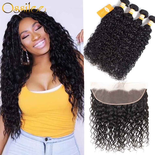 Real 9A Water Wave Virgin Hair 3Bundles With 13x4 Pre-Plucked Lace Frontal - Ossilee Hair