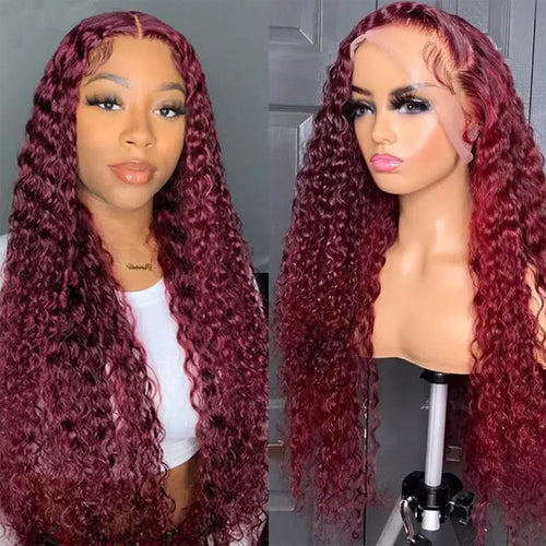 13x4 Water Wave Burgundy 99J Lace Front Wigs 10A Brazilian Virgin Human Hair - Ossilee Hair