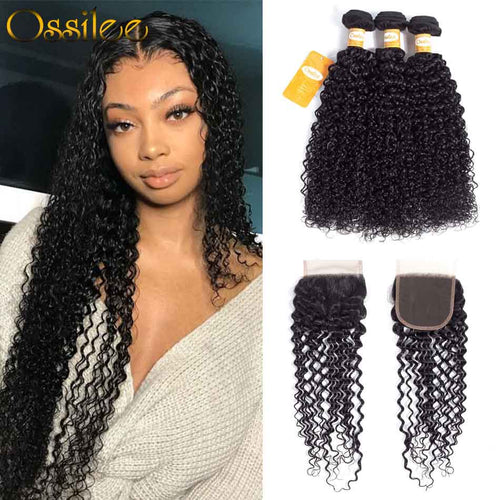 9A Kinky Curly 3Pcs With Lace Closure Unprocessed Brazilian Virgin Hair Bundles - Ossilee Hair