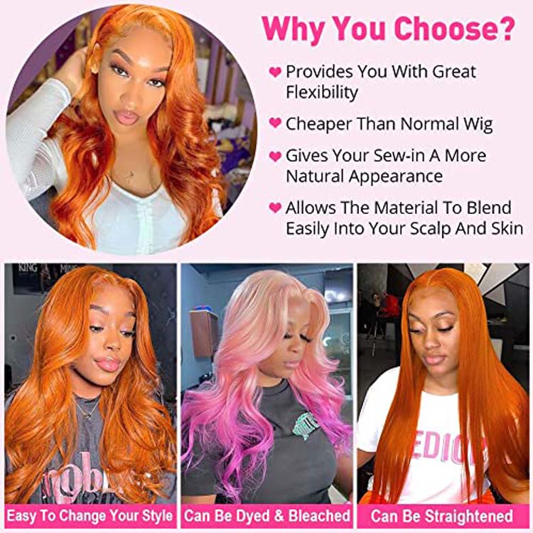 #350 Ginger Orange Wigs 13x4 HD Transparent Lace Front Human Hair Wig Body Wave Glueless Lace Wigs Pre Plucked - Ossilee Hair