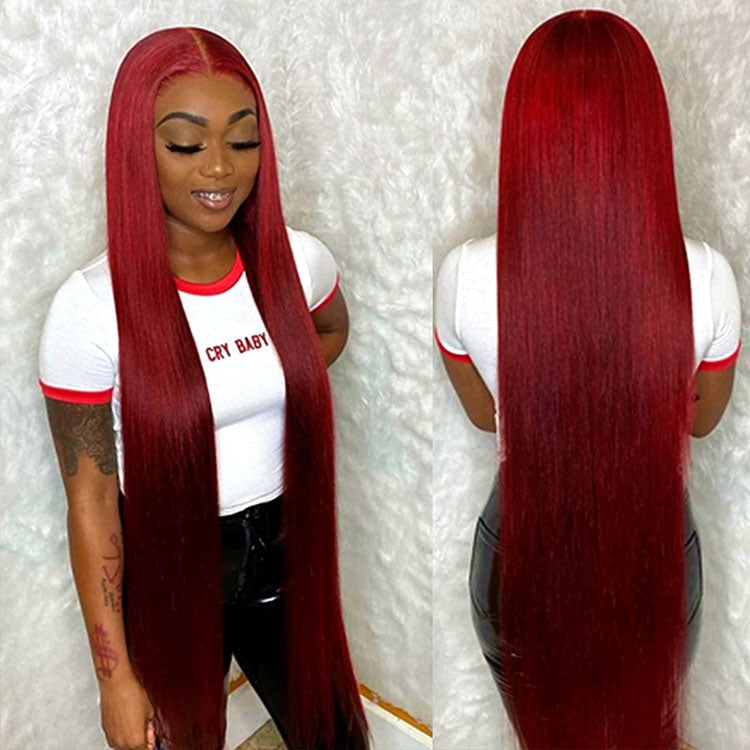 5x5 HD Lace Closure Wigs Straight/Body Wave Burgundy Lace Front Wig Red 99j Colored Human Hair Wigs - Ossilee Hair