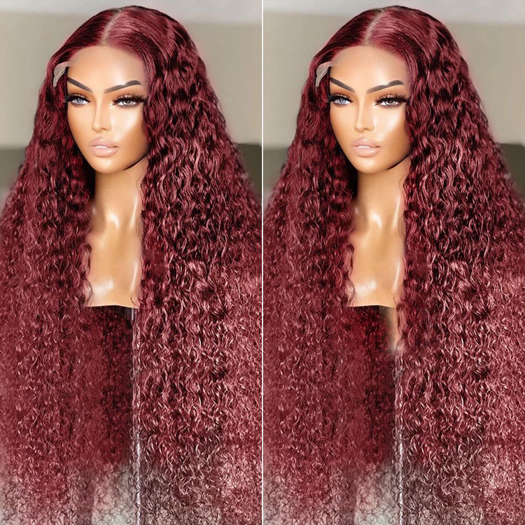 5x5 Water Wave HD Lace Closure Wig 99j Burgundy Lace Wig for Women Brazilian Virgin Hair - Ossilee Hair