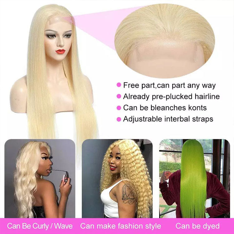 5x5/6x6 HD Transparent Lace Wigs 613 Blonde Straight Brazilian Human Hair Closure Wig - Ossilee Hair