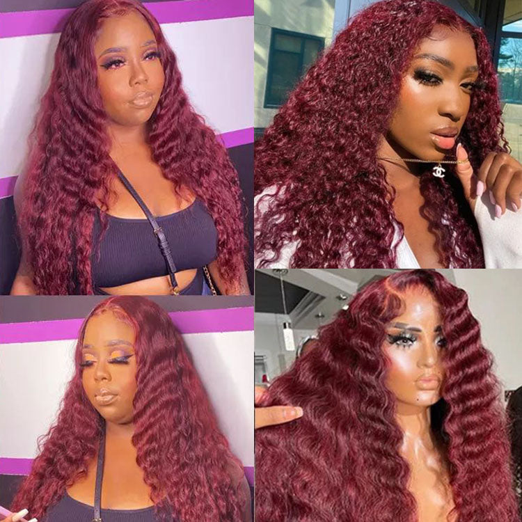 5x5/13x4 HD Lace Closure Wigs 99j Color Red Loose Deep Wave Human Hair Wigs Transparent Lace Frontal Wigs 10A Grade - Ossilee Hair