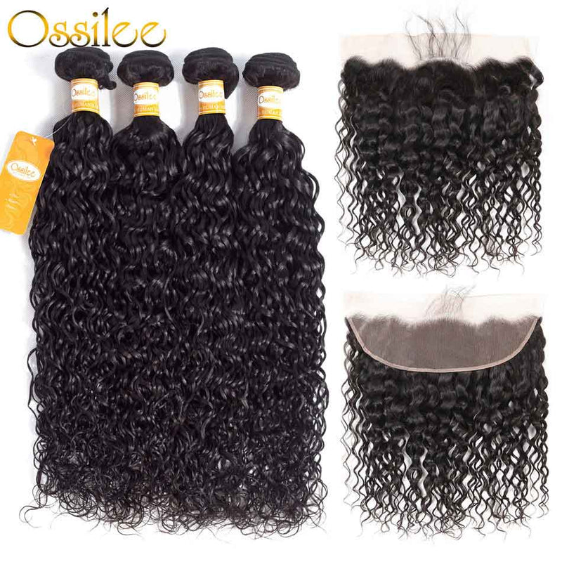 Real 9A Water Wave Virgin Hair 3Bundles With 13x4 Pre-Plucked Lace Frontal - Ossilee Hair