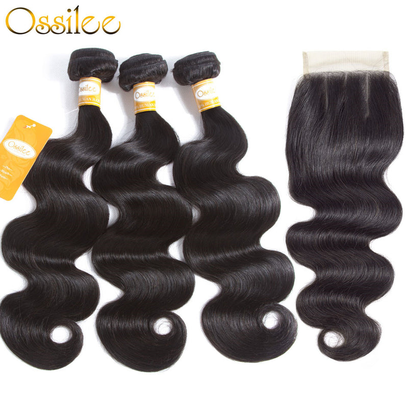 Best Quality 3Pcs Brazilian Virgin HairBody Wave With Lace Closure Soft & Thick Bundles Natural Color - Ossilee Hair