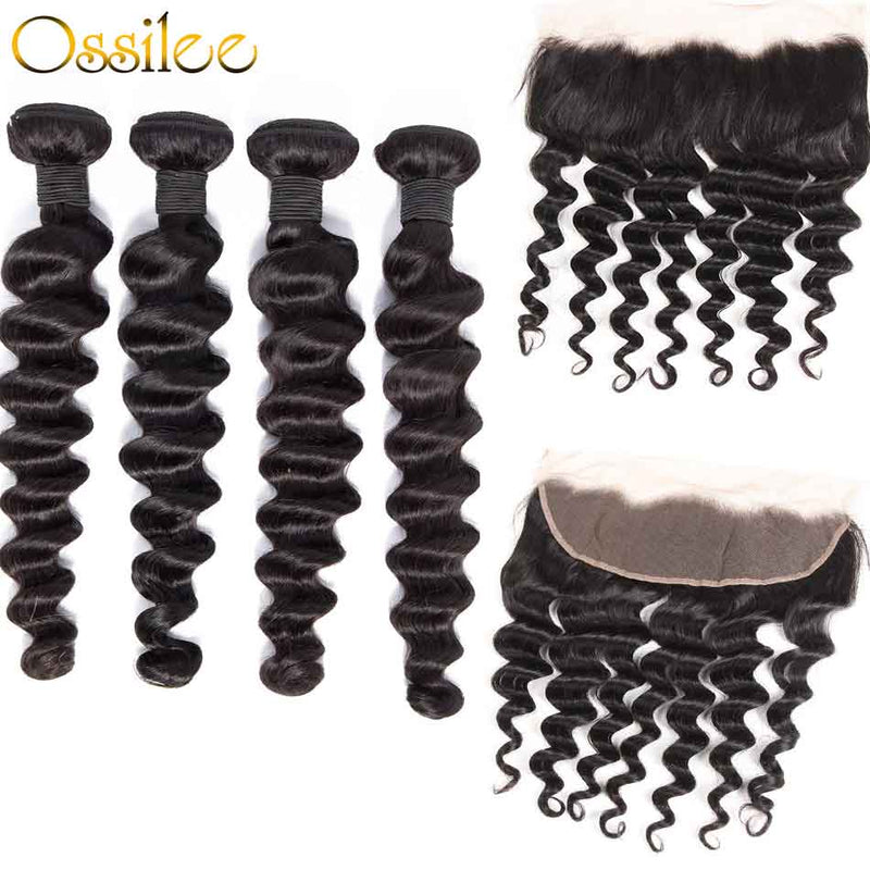 Real 9A Loose Deep Wave Virgin Hair 3Bundles With 13x4 Pre-Plucked Lace Frontal - Ossilee Hair