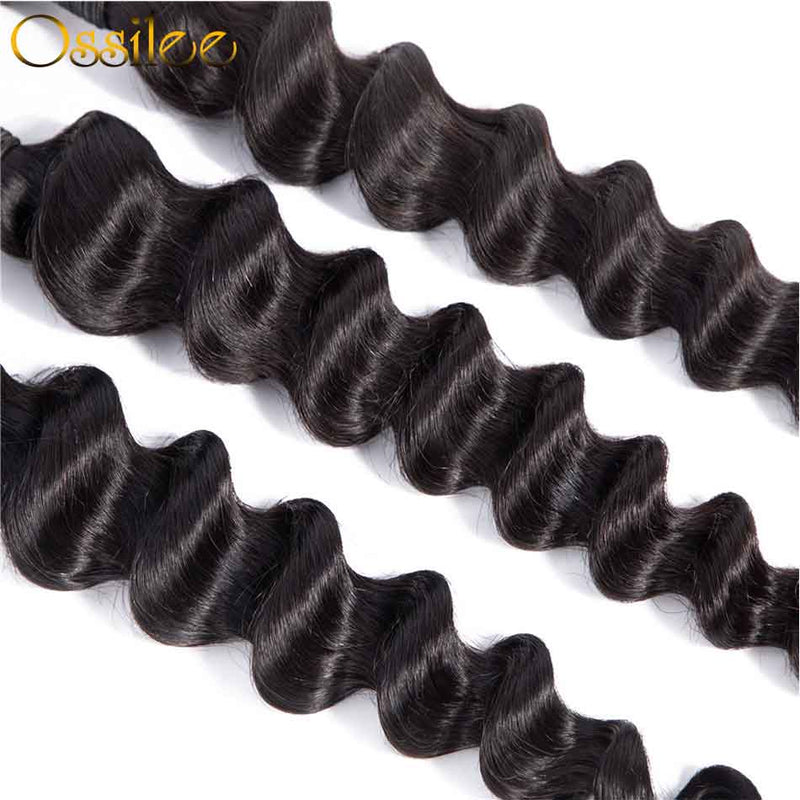 Real 9A Loose Deep Wave Virgin Hair 3Bundles With 13x4 Pre-Plucked Lace Frontal - Ossilee Hair