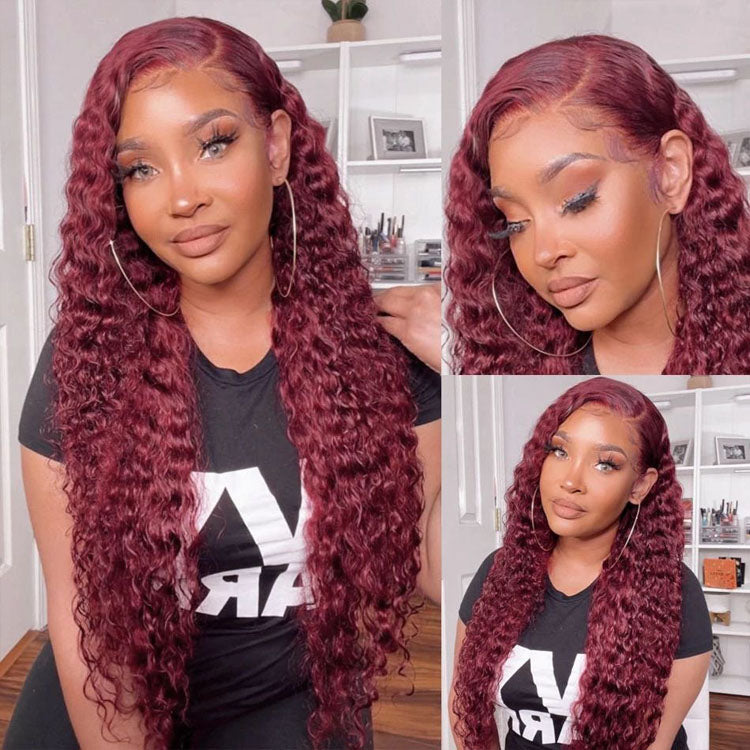 5x5 Water Wave HD Lace Closure Wig 99j Burgundy Lace Wig for Women Brazilian Virgin Hair - Ossilee Hair